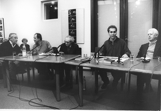 „Studio LCB“ (40 Jahre ‚Akzente‘, 30 Jahre LCB): Jürgen Becker, Michael Krüger, Walter Höllerer, Hajo Steinert, Hans Bender, Dez. 93