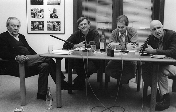 „Studio LCB“: Jürgen Becker, Reinhard Lettau, Hajo Steinert, Jean-Christophe Ammann, Okt. 91